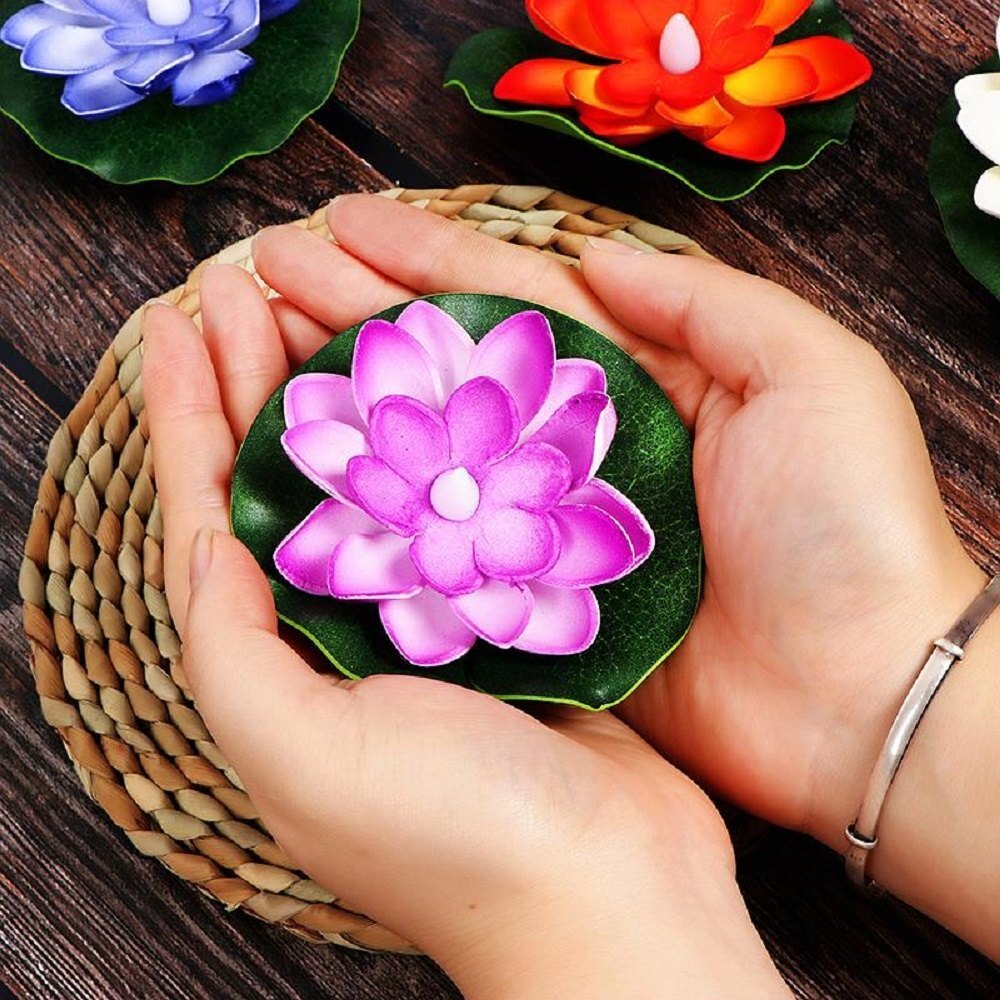 Mitsico Led Water Floating Lotus Flowers With Batteries - Plastic Material, Multicolor Illumination | Enchanting Ambience For Home Decor