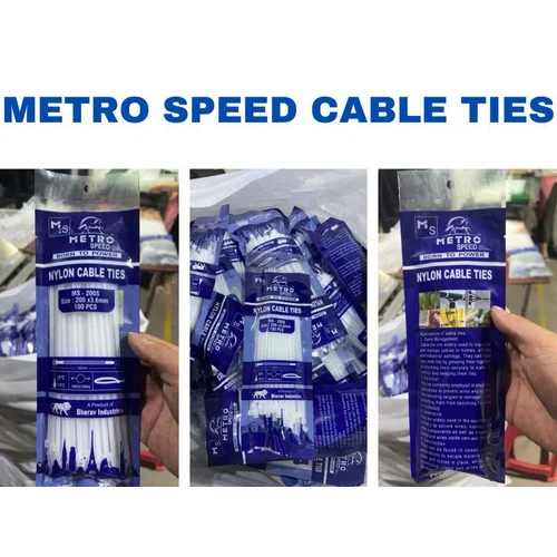 Metro Cable Tie - Plastic Material, Various Sizes Available, White Color | Industrial Use, 1 Year Warranty