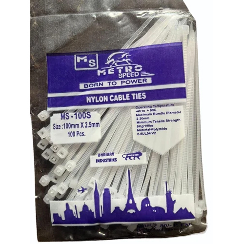 200X4.8 Mm Metro Cable Tie - Plastic Material, 200X4.8 mm Size, White Color | 1 Year Warranty, Industrial Usage