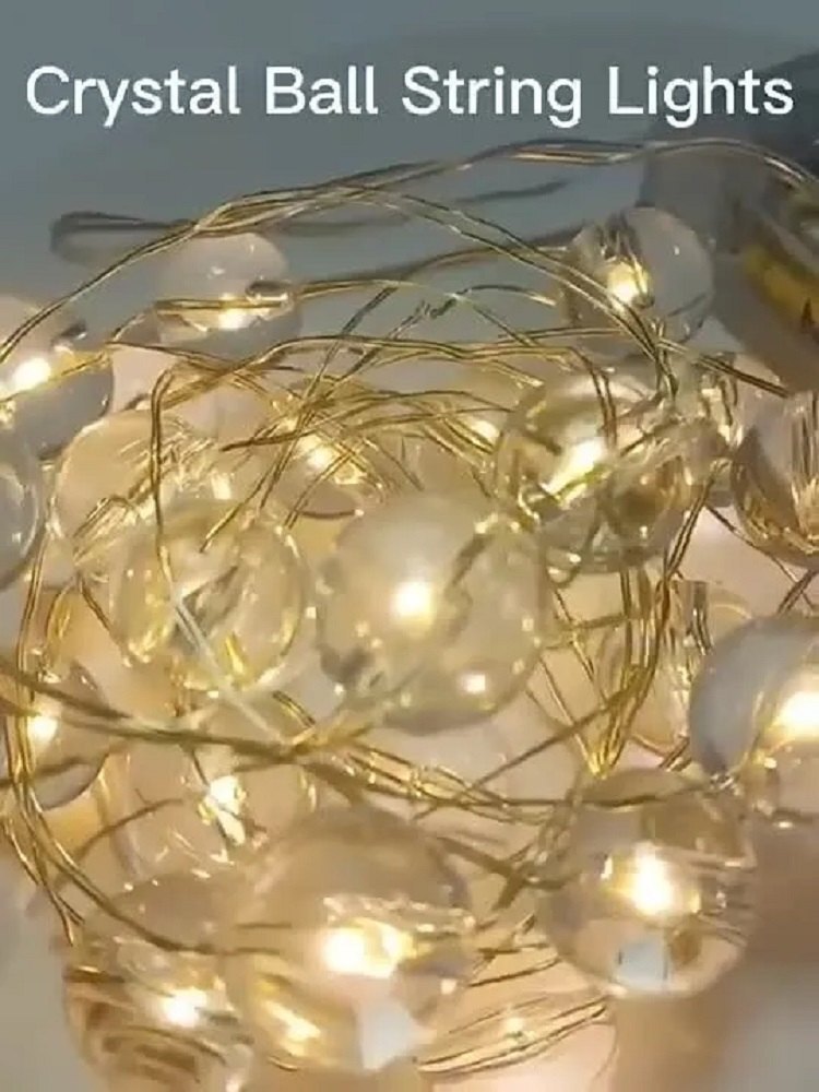Led Crystal Ball String Lights - Silver Plated Copper Wire, 80 Durable And Waterproof Led Spheres For Indoor And Outdoor Holiday Decorations