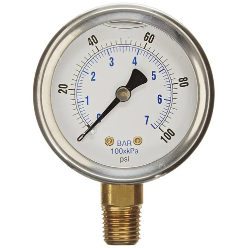 Industrial Pressure Gauge - Stainless Steel, Surface Mount, Silver Color | Polished Finish, Analog Display For Accurate Gas Pressure Measurement