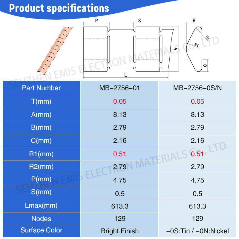 Emi Shielding Gasket - Beryllium Copper, 413x8.13x2.79mm Bright Finish | 100,000 Deformation Resistance, Slot And Slider Installation Usage