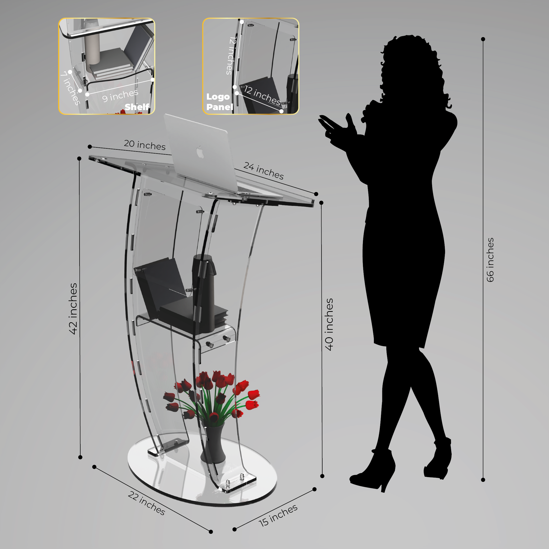 Acrylic Podium - Frosted Look Front Panel, Elegant White Led Light Base