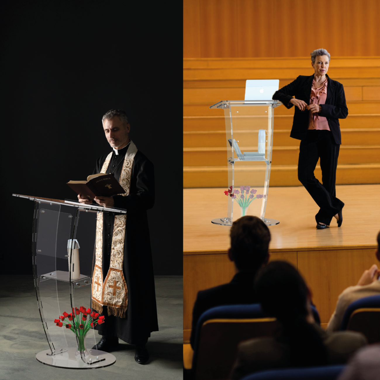 Acrylic Podium - High-quality Frosted Acrylic With Elegant White Side Pillars | Contemporary Design, Durable And Versatile For Presentations