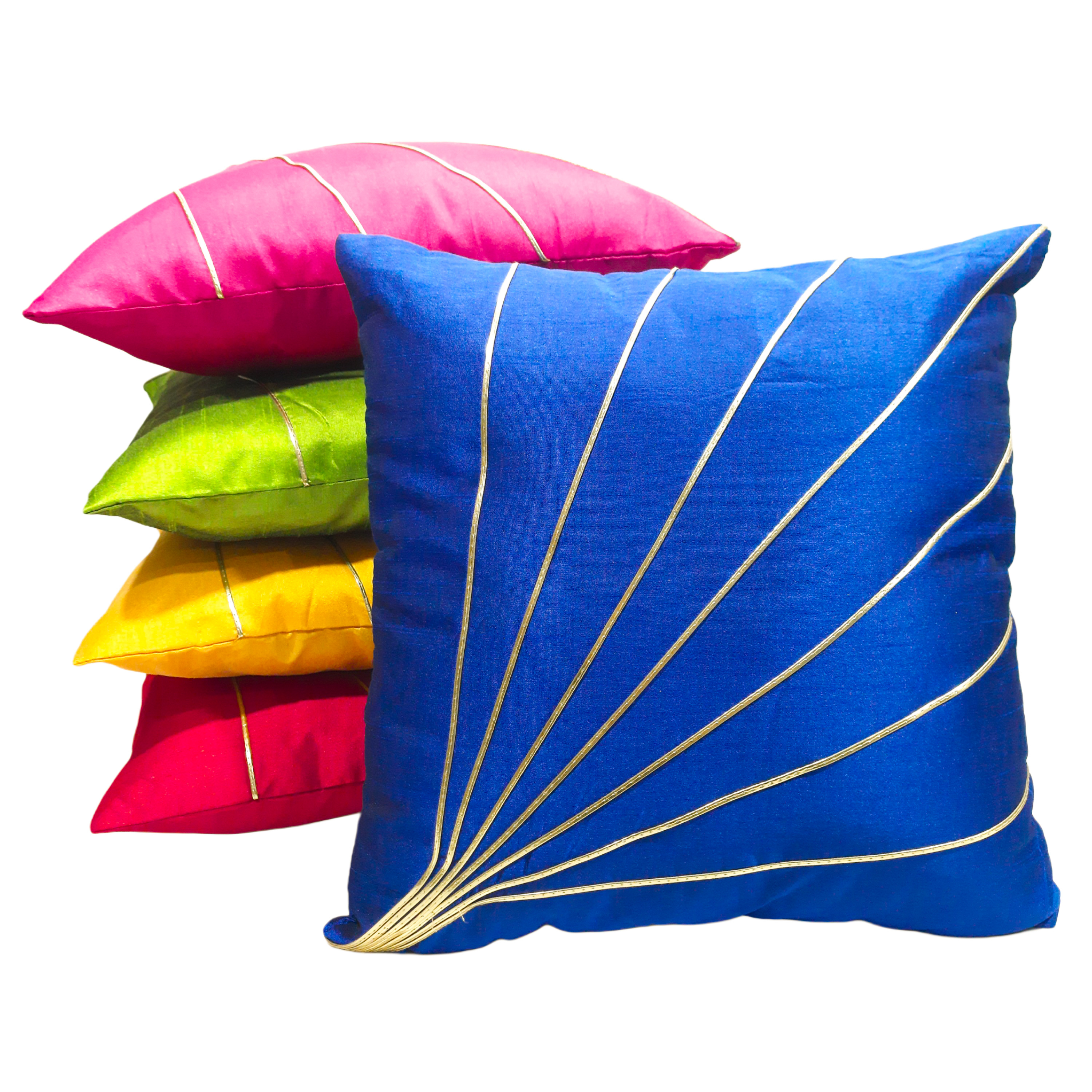 Multi Coloured Silk Cushion Covers, Set Of 5 | Elegant 16x16 Inch (40x40cm) Square Pillow Cases For Sofas, Beds, And Chair (Multicolour) - Material: 100% Polyester