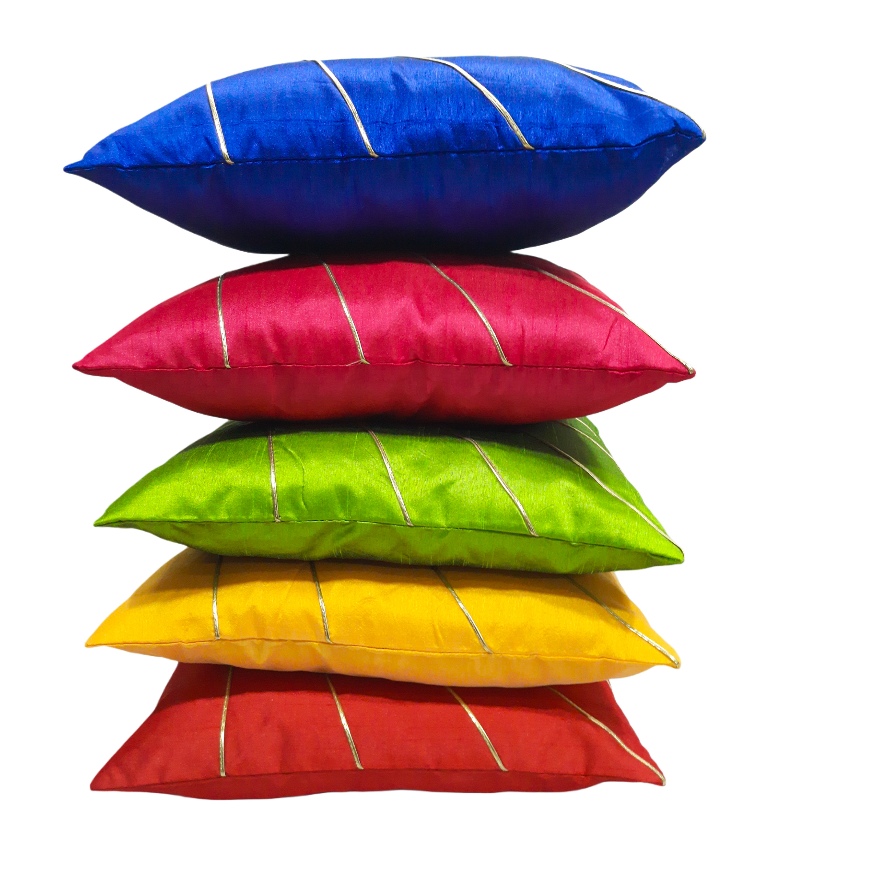 Multi Coloured Silk Cushion Covers, Set Of 5 | Elegant 16x16 Inch (40x40cm) Square Pillow Cases For Sofas, Beds, And Chair (Multicolour) - Material: 100% Polyester