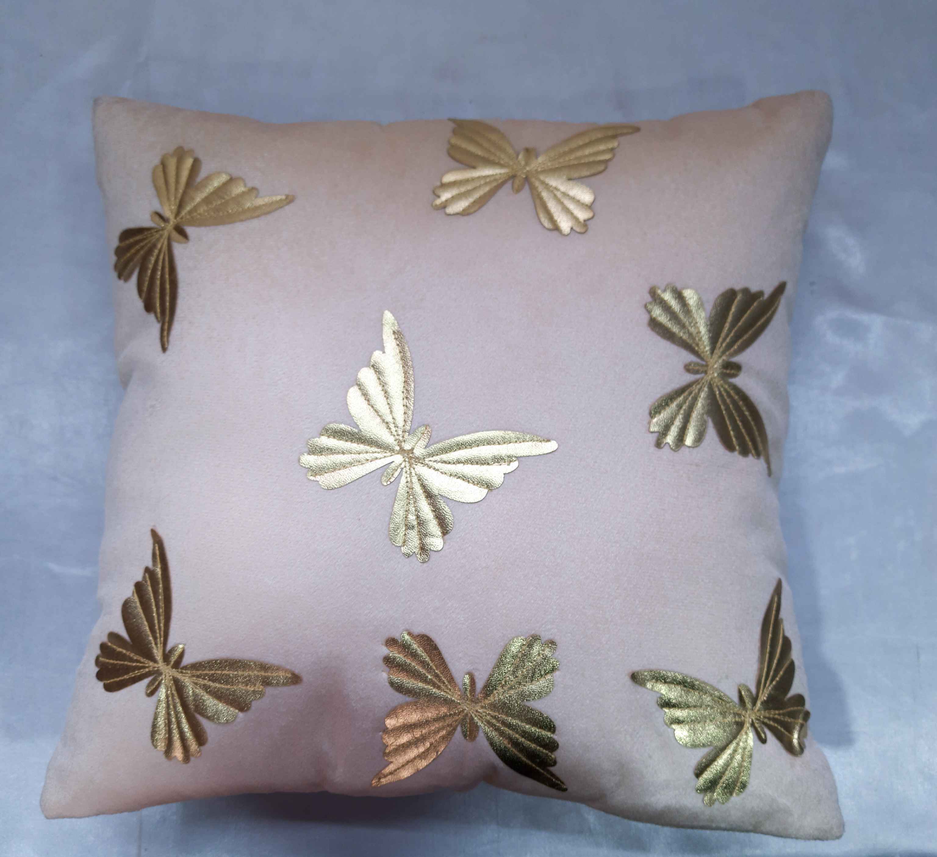 Velvet Decorative Cushion Cover 16x16 Inch - Set Of 5, Soft Butterfly Patch Square Throw Pillow Covers For Sofa, Living Room Or Home Decor - 40x40 Cm - Color: Beige
