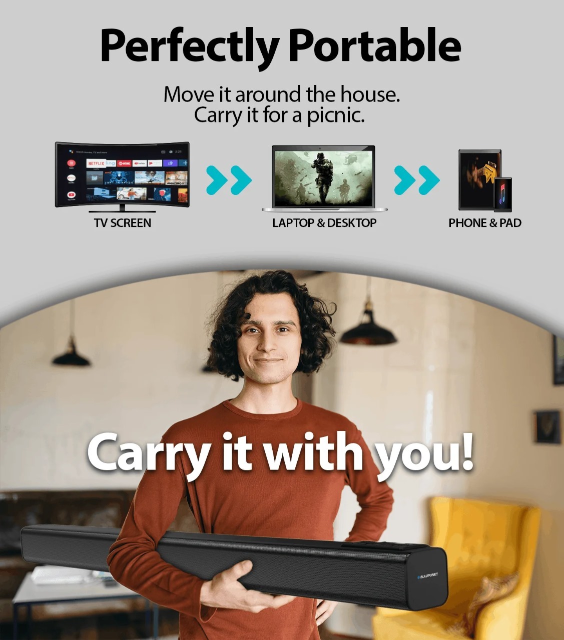 Blaupunkt Sba30 Wireless Standalone Bluetooth Sound Bar 30w