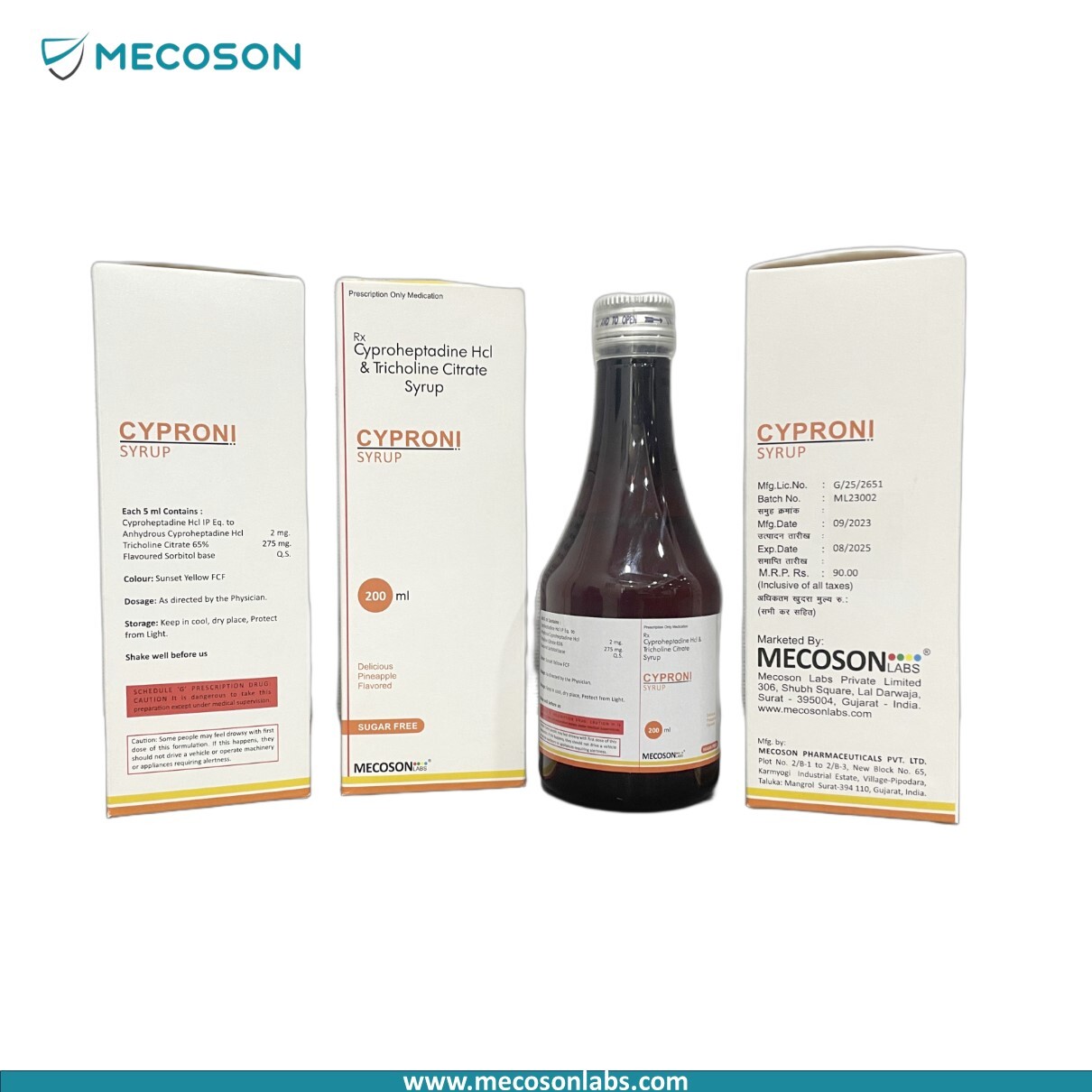 Cyproheptadine Tricholine Citrate Syrup - 2 Mg Cyproheptadine, 0.275 Mg Tricholine Citrate | Induces Hunger, Aids Weight Gain, 18 Months Shelf Life, Sorbitol Flavor