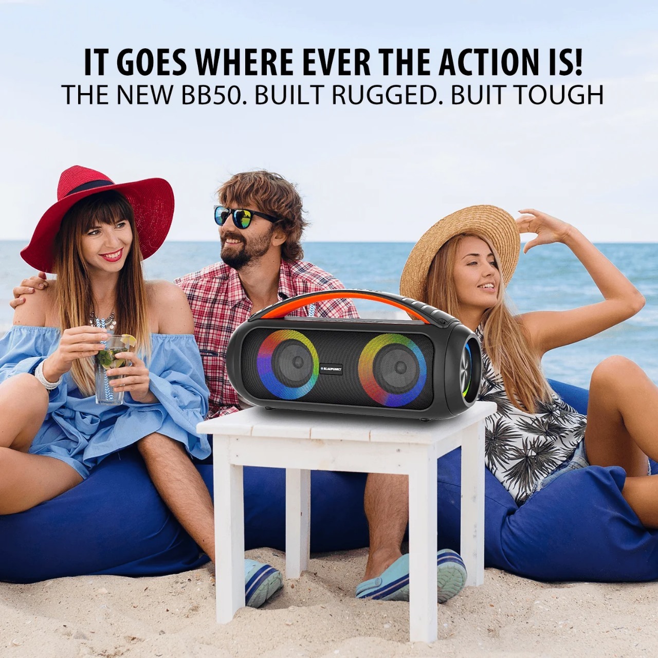 Blaupunkt Atomik Bb50 - 50w Boombox Speaker, 10hr Playtime, Bluetooth, Wireless Karaoke Mic, Tws Pairing, Rgb Lighting, Black