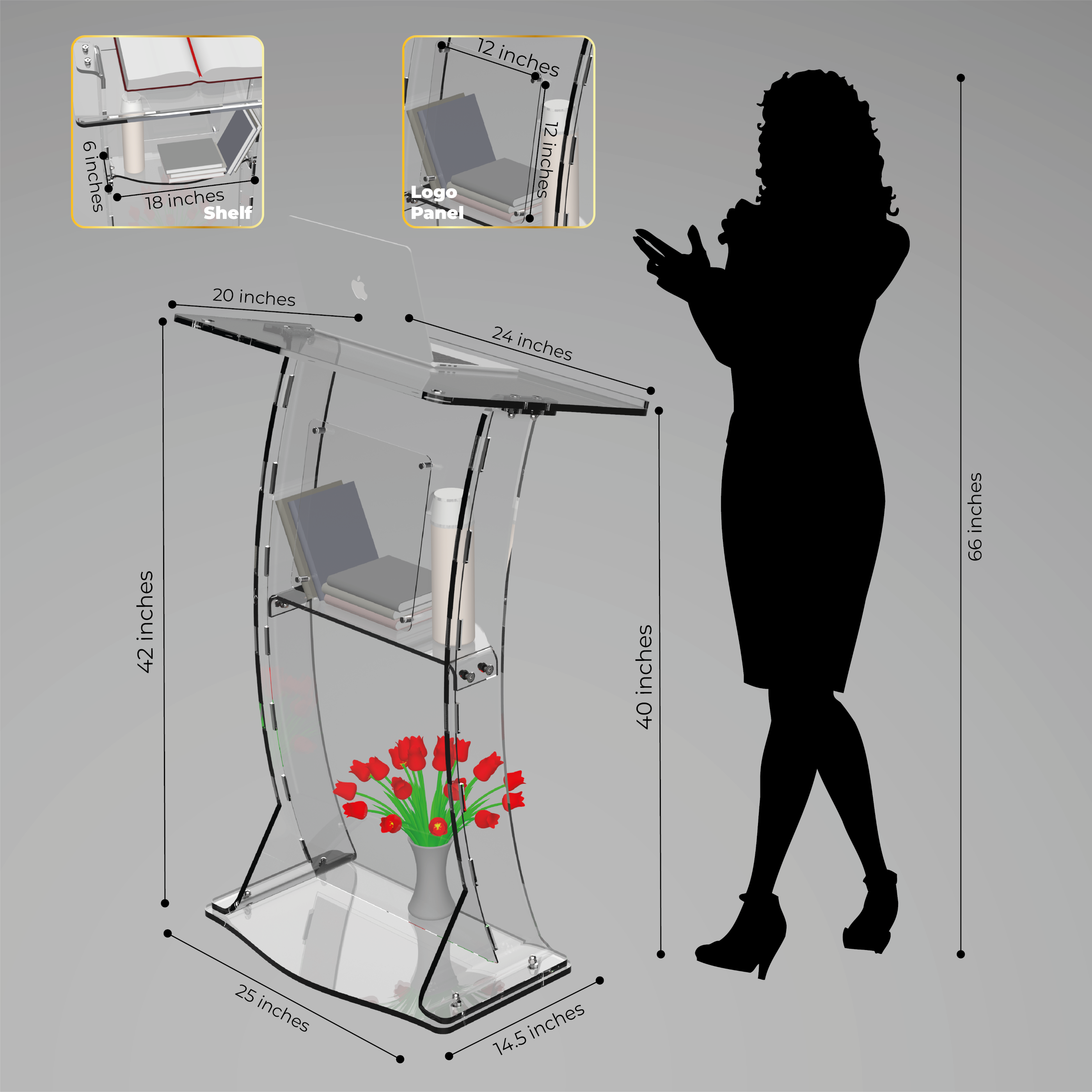 Acrylic Podium - Frosted Look Front Panel , Elegant White Led Light Base For Enhanced Visibility