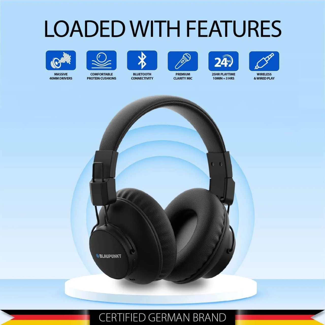 Blaupunkt Bh41 Bluetooth Wireless Over Ear Headphone (Black)
