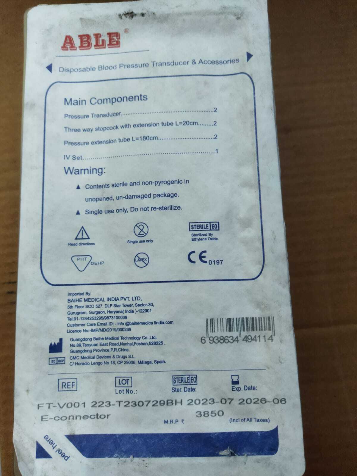 Pressure Monitoring Kit - Material: Plastic