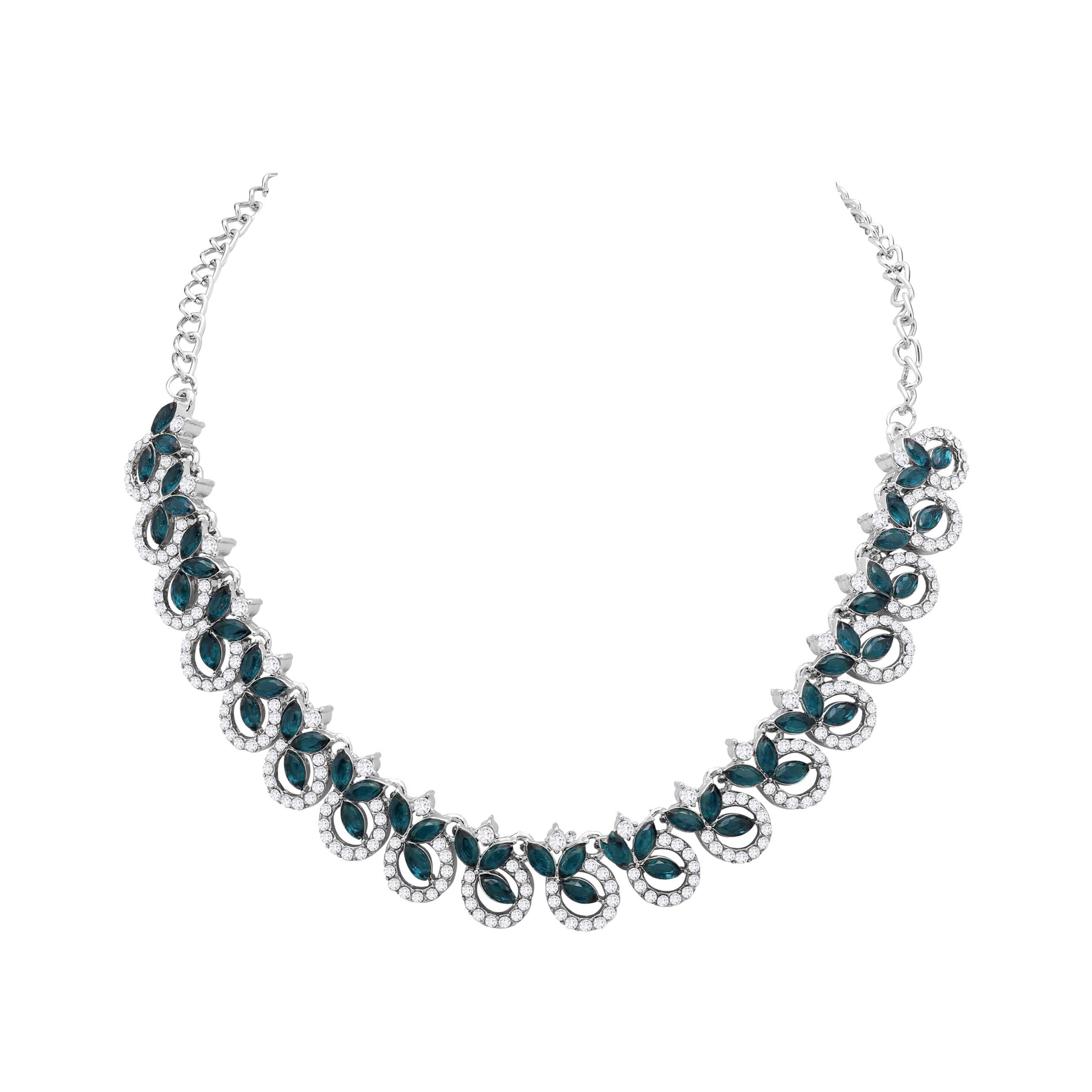 Colorstone Necklace - Alloy, 21.5 Cm Length, Sky Blue | Silver Plated, Adjustable Size, Perfect For Anniversary, Engagement, Party, Wedding