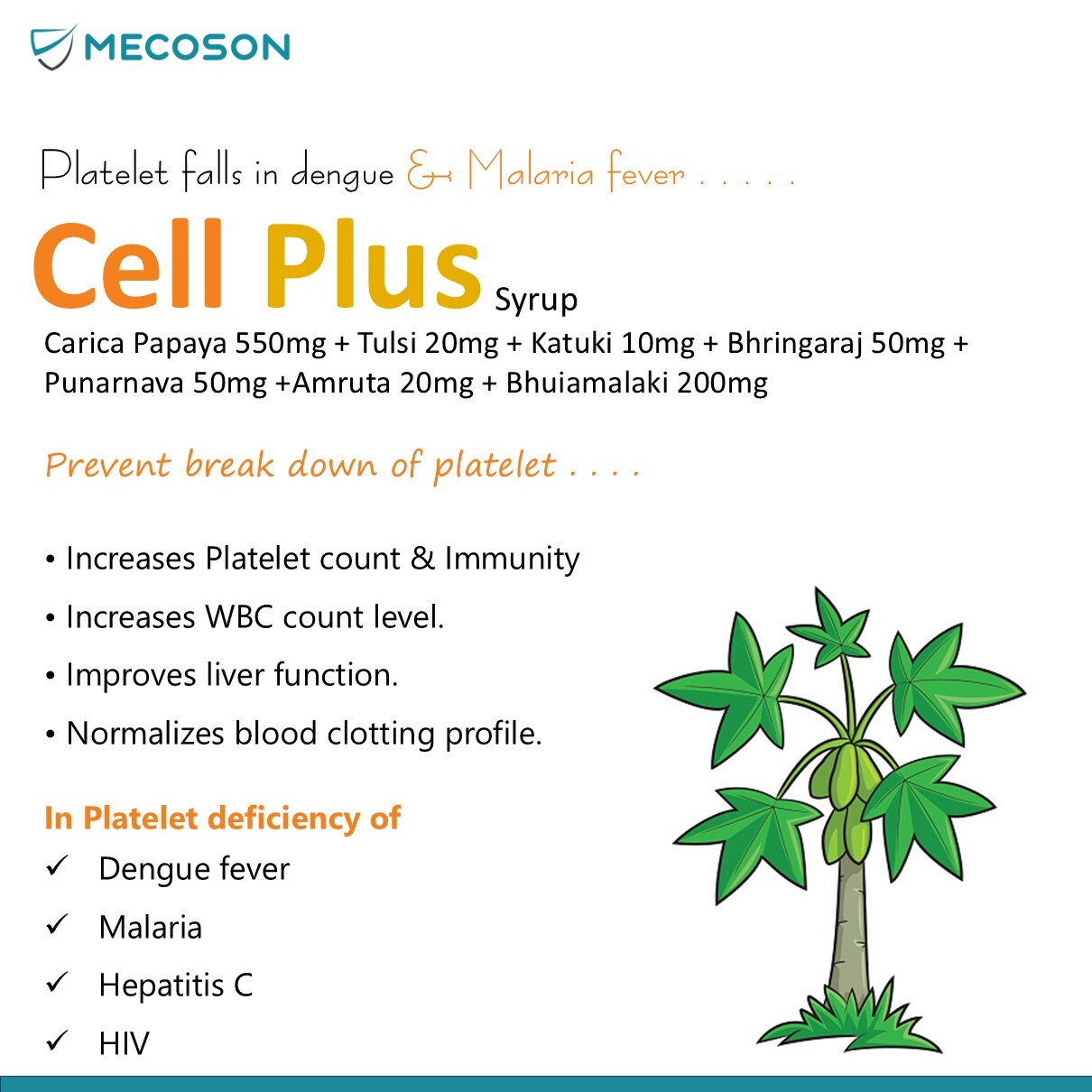 Papaya Extract Syrup - Immune & Anti-fatigue Tonic For Adults | Cool & Dry Storage Dosage As Per Doctor's Guidance
