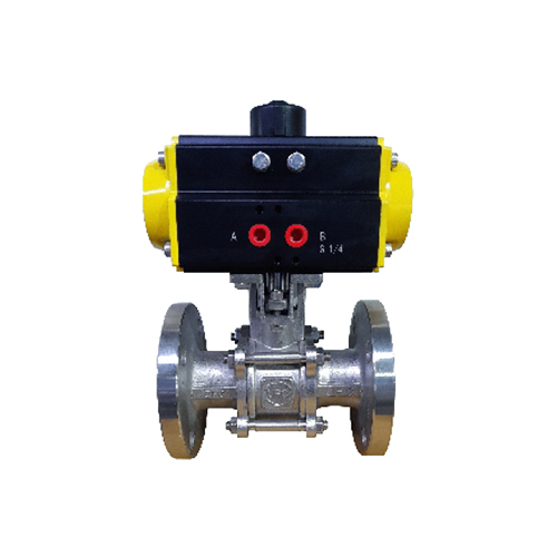 Pneumatic Actuator Three Piece Flanged End Ball Valve - Finish: Coated