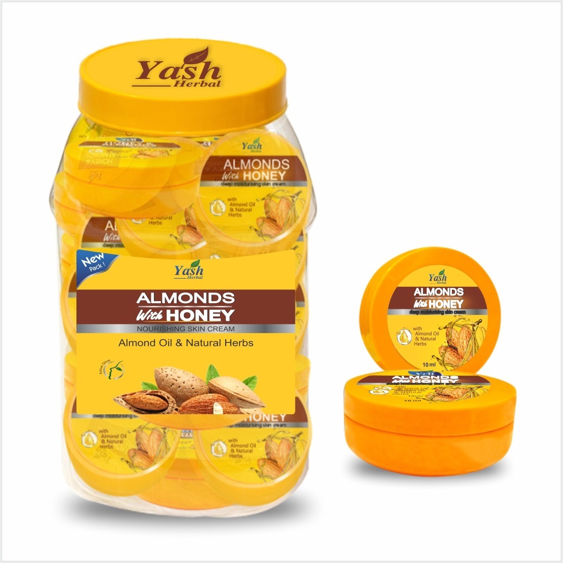 Moisturizer Cream - Almonds & Honey Ingredients, Available In 10ml To 200ml Sizes, Nourishing For All Skin Types, Alcohol Free, Yellow Color
