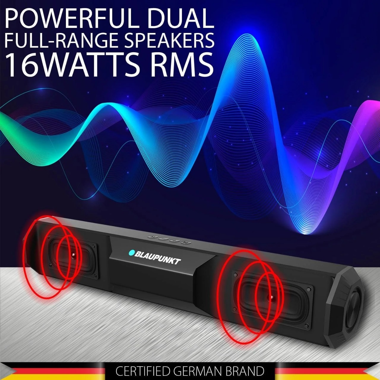 Blaupunkt Sba20 16w Wireless Bluetooth Soundbar - Compact Design, Black Color, Stereo Sound, 3.5mm Aux Input, Versatile Use For Tv & Mobile Devices