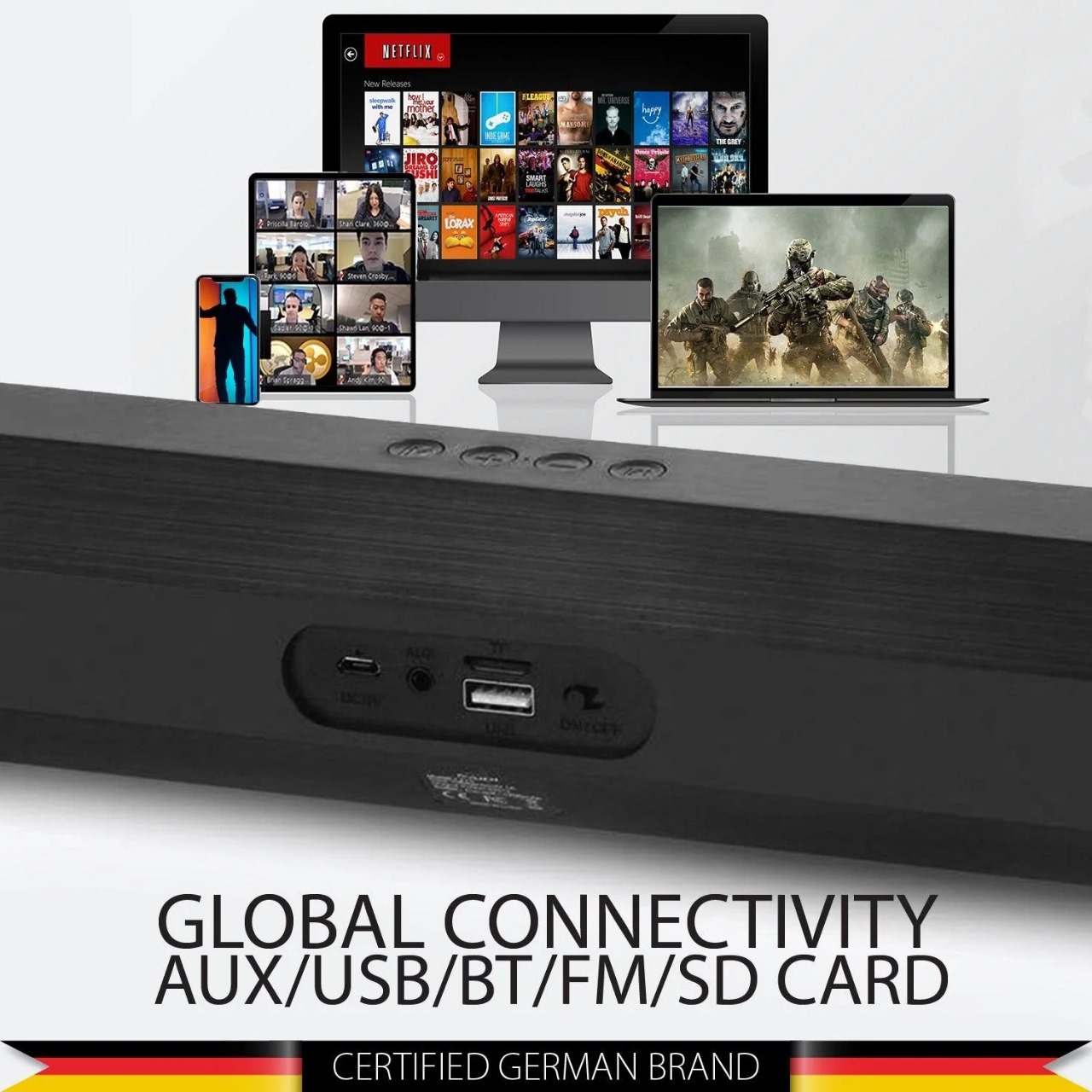 Blaupunkt Sba20 16w Wireless Bluetooth Soundbar - Compact Design, Black Color, Stereo Sound, 3.5mm Aux Input, Versatile Use For Tv & Mobile Devices