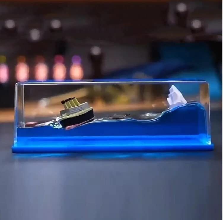 Titanic Liquid Wave Ship - Acrylic & Resin Material, 10x12x5 Cm | Leak-proof Design, Stress Relief, Unbreakable Nautical Showpiece For Home & Office Decor