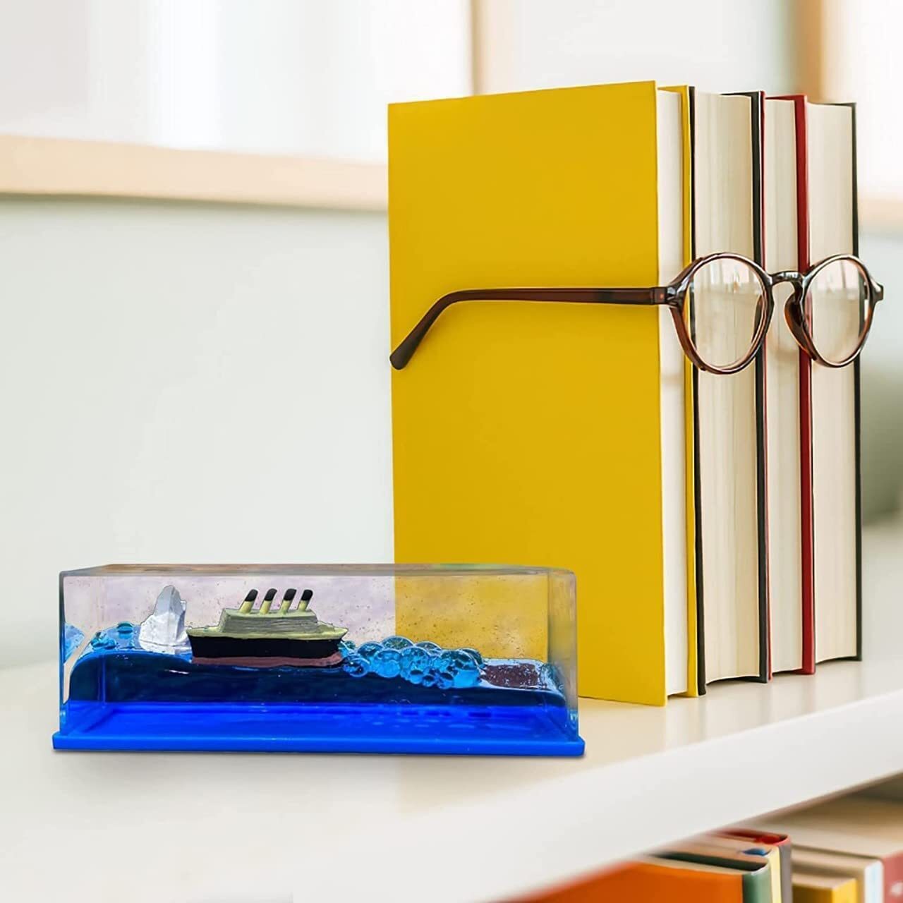 Titanic Liquid Wave Ship - Acrylic & Resin Material, 10x12x5 Cm | Leak-proof Design, Stress Relief, Unbreakable Nautical Showpiece For Home & Office Decor
