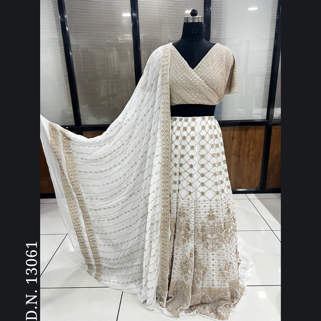 White Embroidered Lehenga Fabric Set