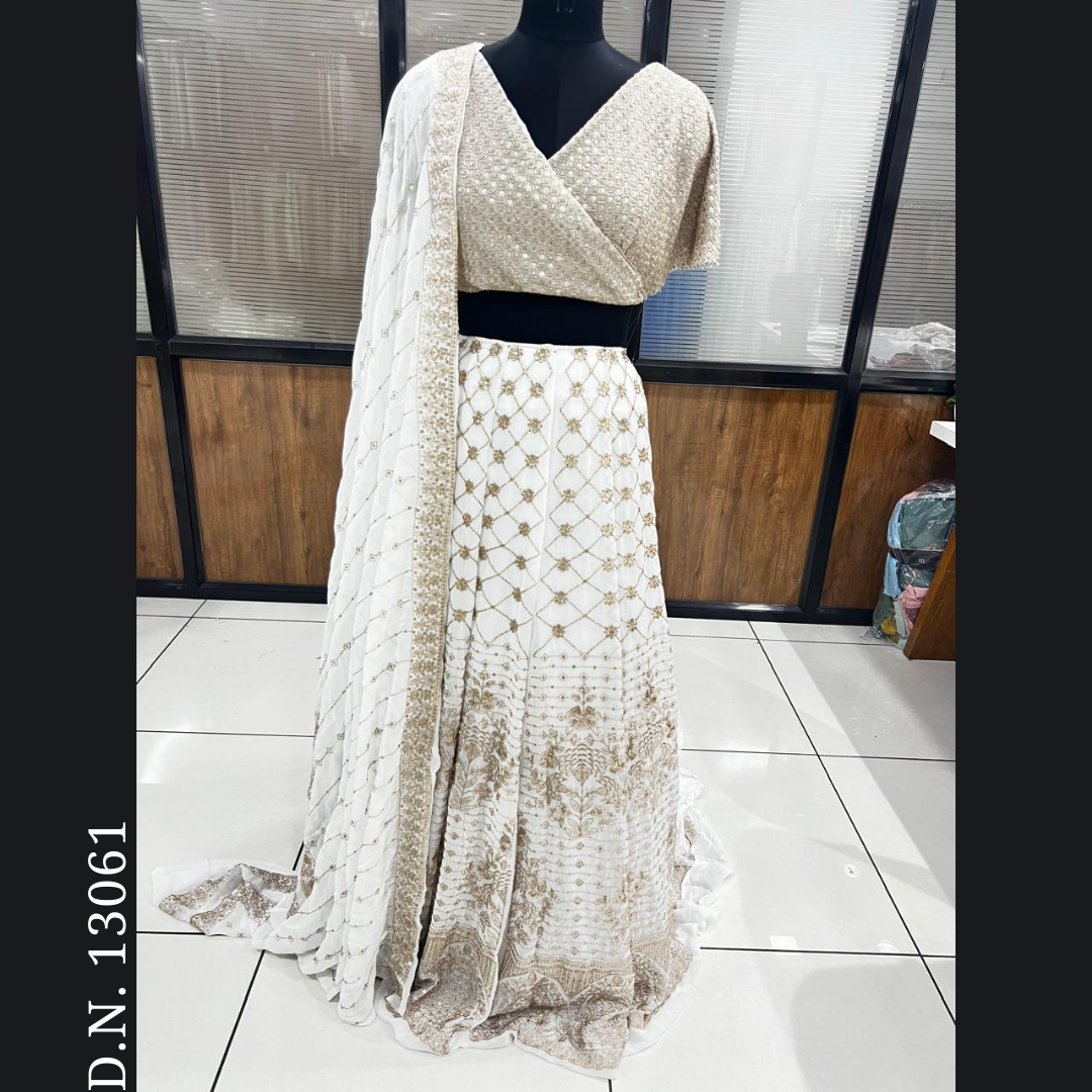 White Embroidered Lehenga Fabric Set