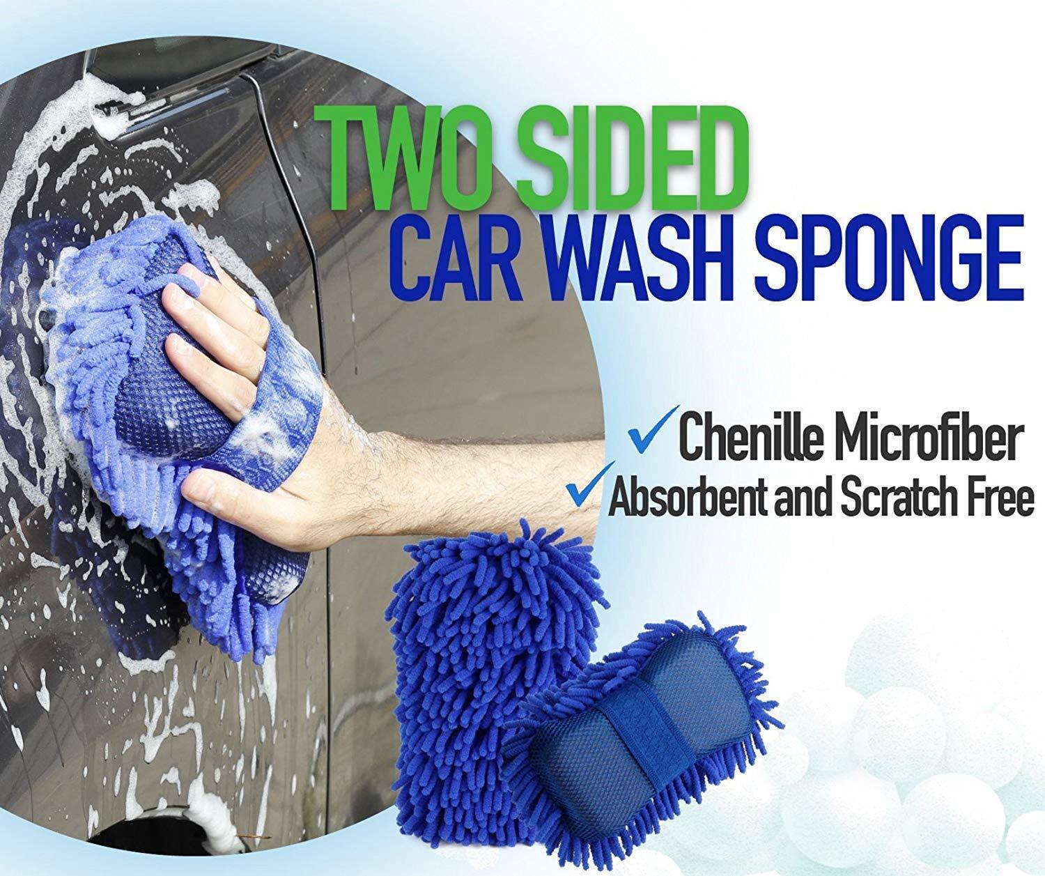 Microfibre Sponge - 24x19x5 Cm | Fast, Convenient Two-sided Car Wash Tool With Hand Strap, Ultra Absorbent, Machine Washable, Lint-free Scrubbing Surface