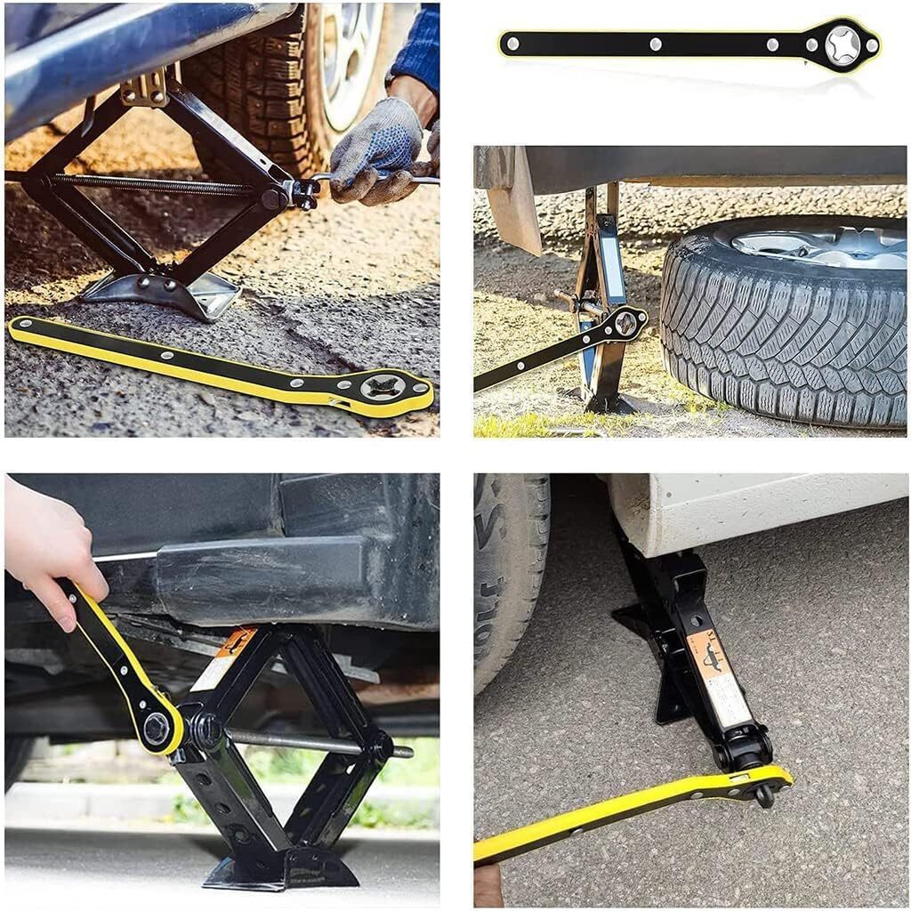 Jack Wrench - Stainless Steel, 360â° Rotating Head, 0.6cm Thick Handle, Labor-saving Design For Scissor Jack Tire Changes And Small Vehicle Emergency Repair
