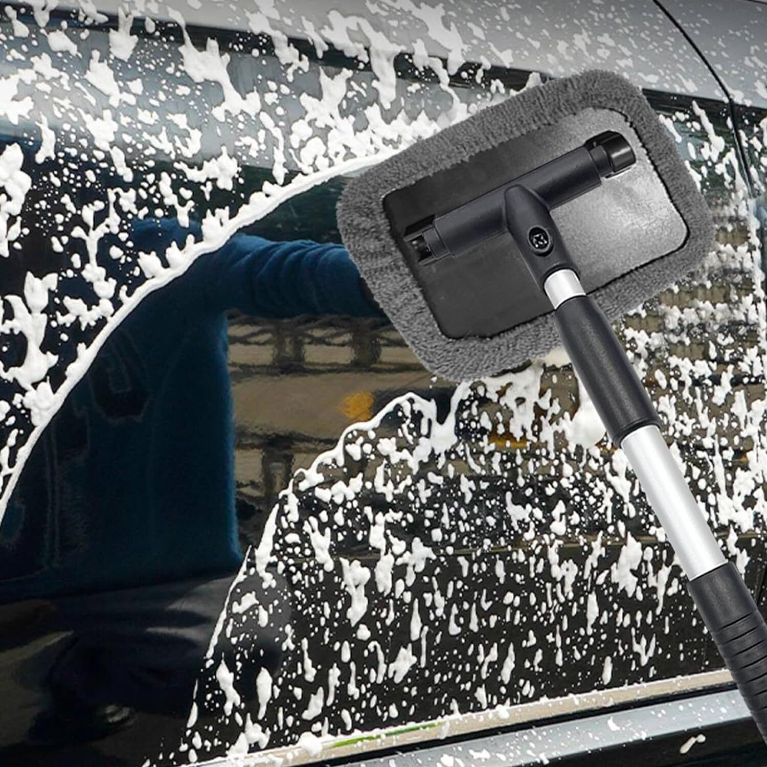 Car Cleaning Mop - Abs Plastic And Aluminum Alloy, 50x40x20 Cm | Retractable Design, Microfiber Cover, Washable And Reusable