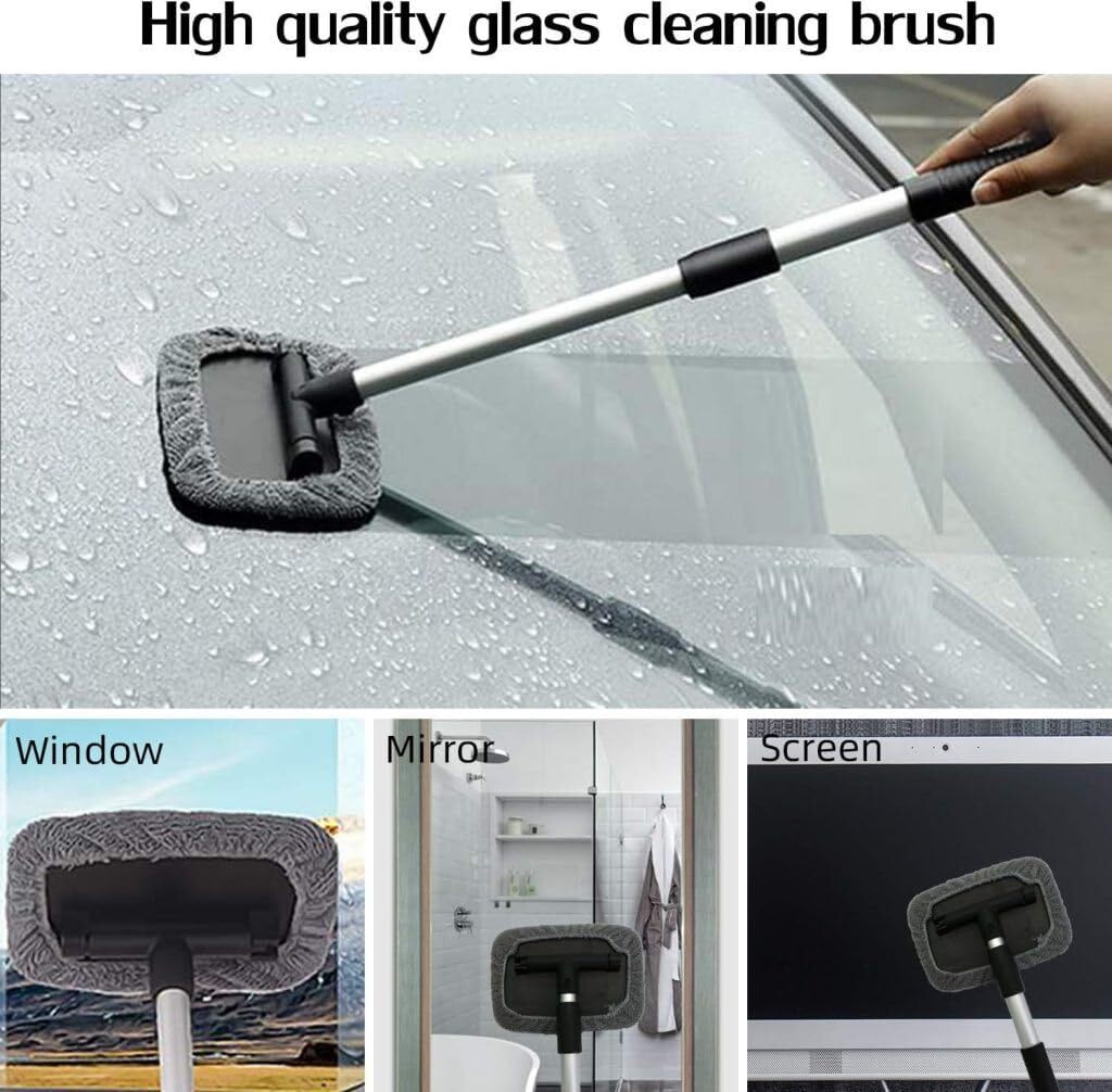 Car Cleaning Mop - Abs Plastic And Aluminum Alloy, 50x40x20 Cm | Retractable Design, Microfiber Cover, Washable And Reusable
