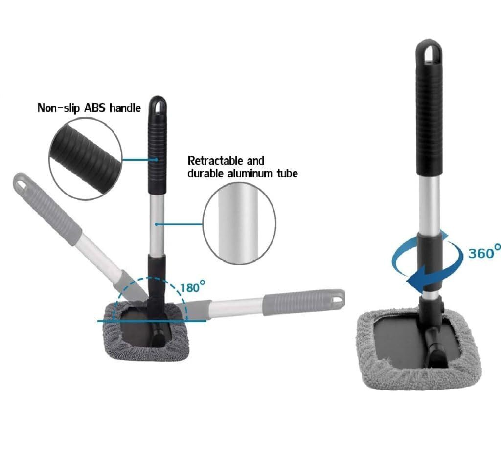 Car Cleaning Mop - Abs Plastic And Aluminum Alloy, 50x40x20 Cm | Retractable Design, Microfiber Cover, Washable And Reusable