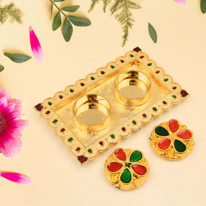 Puja Thali - Tray Shape Design, Special Kumkum Holder For Pooja Return Gifts, Ideal For Diwali And Housewarming Celebrations