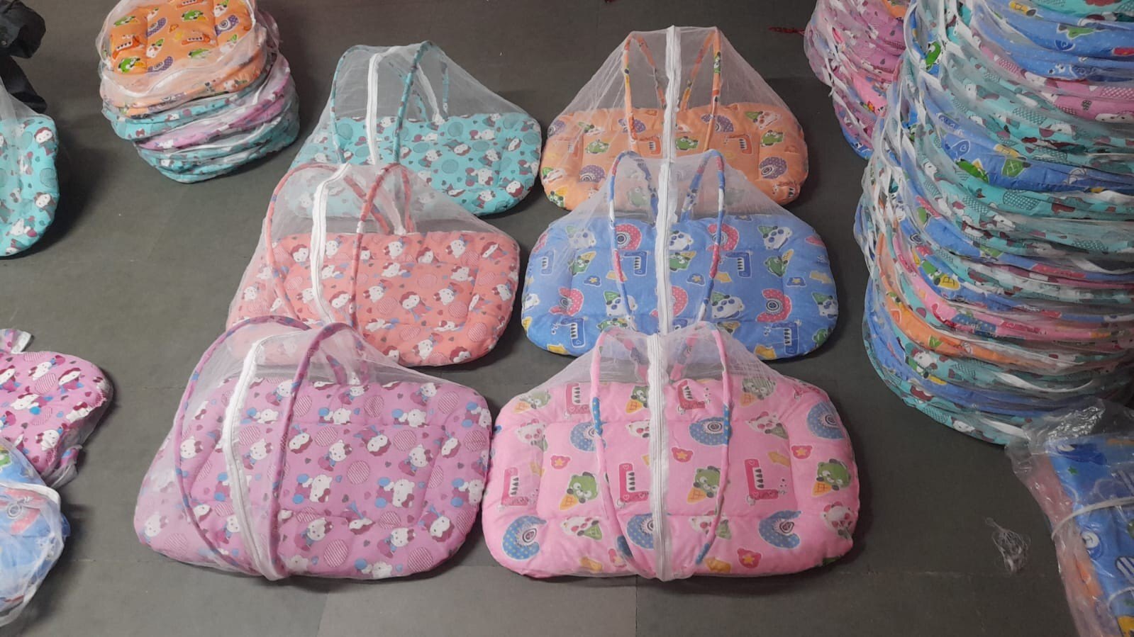 Baby Bed With Mosquito Nets - Cotton, Small/medium/large (29x17 / 33x18 / 36x19 Inches) | Multi-color With Nursery Print, Ideal For Infants (0-6 Months)