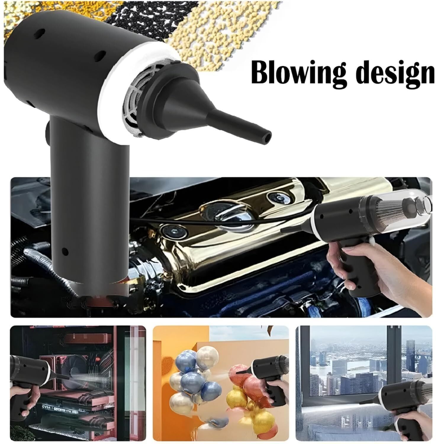 3 In 1 Car Vacuum Cleaner - Plastic, 5x10x8 Cm | Portable Usb Rechargeable, Wireless Operation, Multi-functional Blower, Eco-friendly Design