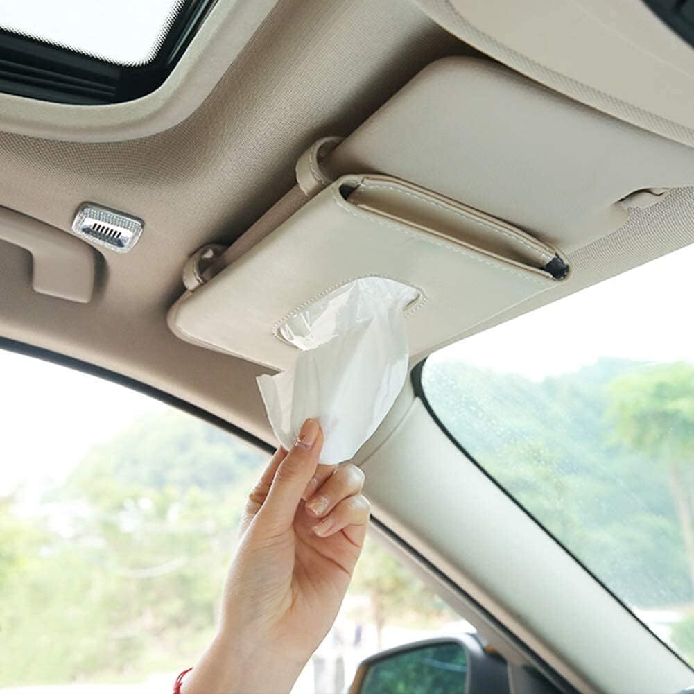 Sun Visor Tissue Holder - Faux Leather, 23x2x14 Cm | Refillable Napkin Holder With Easy Installation, Space-saving Design, Stylish Black Color