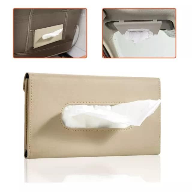 Sun Visor Tissue Holder - Faux Leather, 23x2x14 Cm | Refillable Napkin Holder With Easy Installation, Space-saving Design, Stylish Black Color