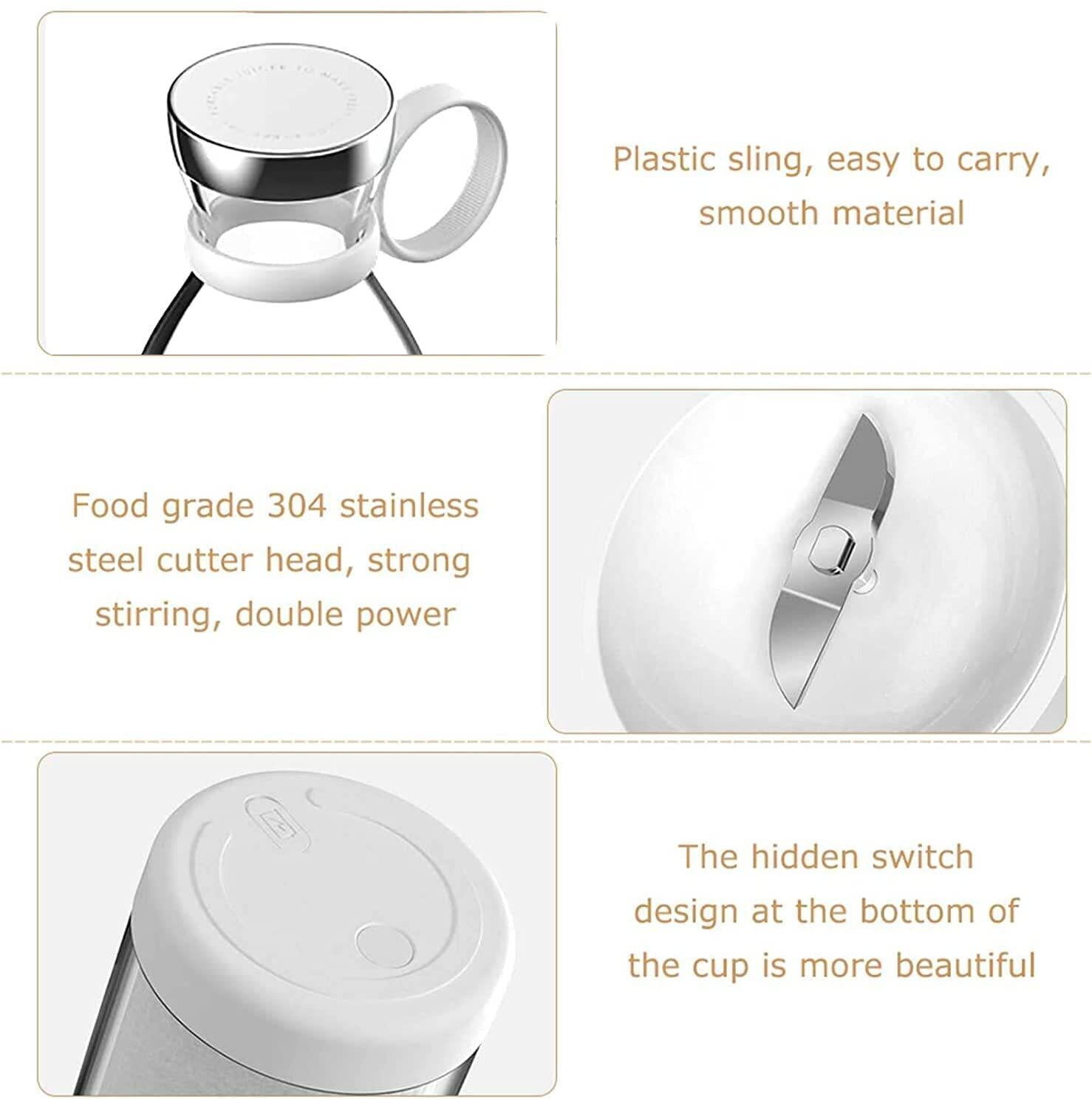 Mini Bottle Shape Juicer - Food Grade Pp & Abs, 8x8x12 Cm | Portable 3 Blade Design, Usb Rechargeable, Easy To Use & Clean, 350ml Capacity