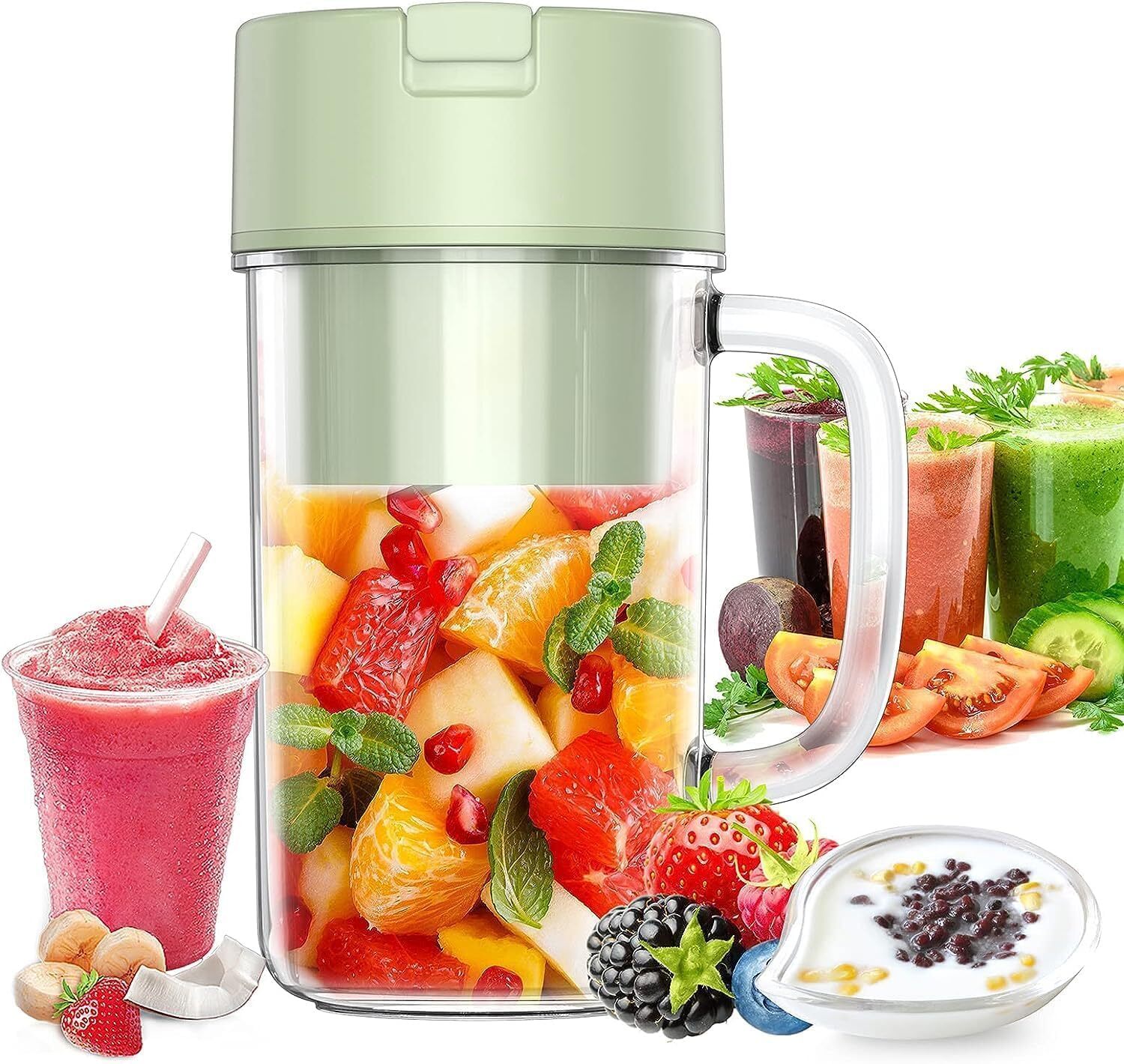 Juicer Blender Cup - Plastic, 300ml Size | Durable Materials, 1200mah Battery, Automatic Power Cut-off, 6 Blades, Compact And Easy To Use
