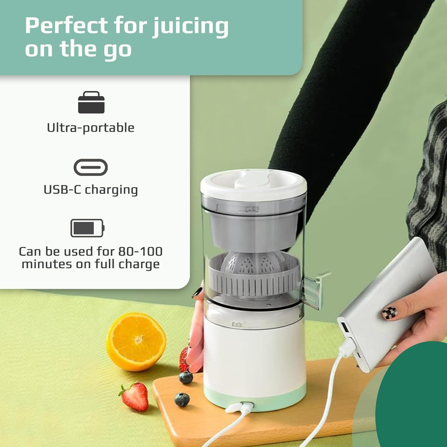 Electronic Squeeze Citrus Juicer - Plastic, 10x10x10 Cm | Wireless Design, Usb-c Charging, Easy Clean, 15 Years Replacement Warranty