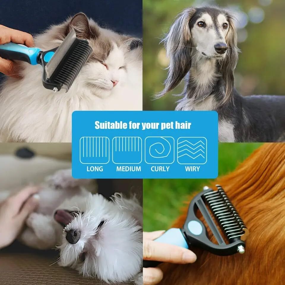 2 In 1 Brush Dog Deshedding Tool - Stainless Steel Teeth, 19.7x13.7x4.8cm | Ergonomic Anti-slip Grip, No Scratch Design For Medium To Large Dogs