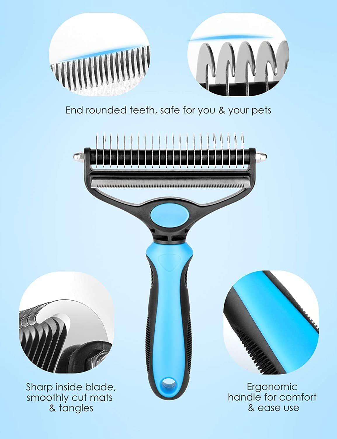 2 In 1 Brush Dog Deshedding Tool - Stainless Steel Teeth, 19.7x13.7x4.8cm | Ergonomic Anti-slip Grip, No Scratch Design For Medium To Large Dogs