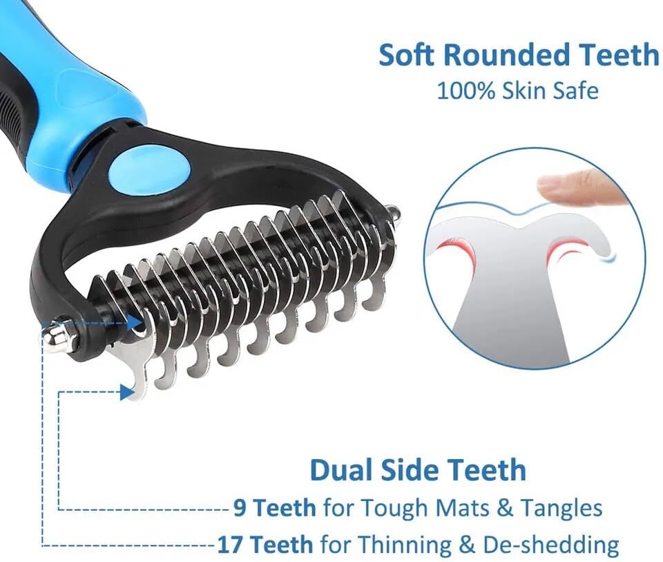 2 In 1 Brush Dog Deshedding Tool - Stainless Steel Teeth, 19.7x13.7x4.8cm | Ergonomic Anti-slip Grip, No Scratch Design For Medium To Large Dogs