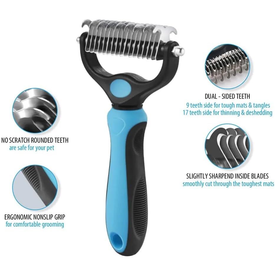 2 In 1 Brush Dog Deshedding Tool - Stainless Steel Teeth, 19.7x13.7x4.8cm | Ergonomic Anti-slip Grip, No Scratch Design For Medium To Large Dogs
