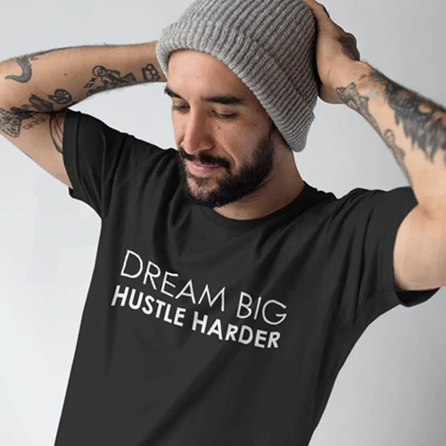 Mens Round Neck Printed T Shirt - Cotton Fabric, Sizes S-XXL, Black Color with Printed Pattern , O-Neck Collar & Short Sleeves Design