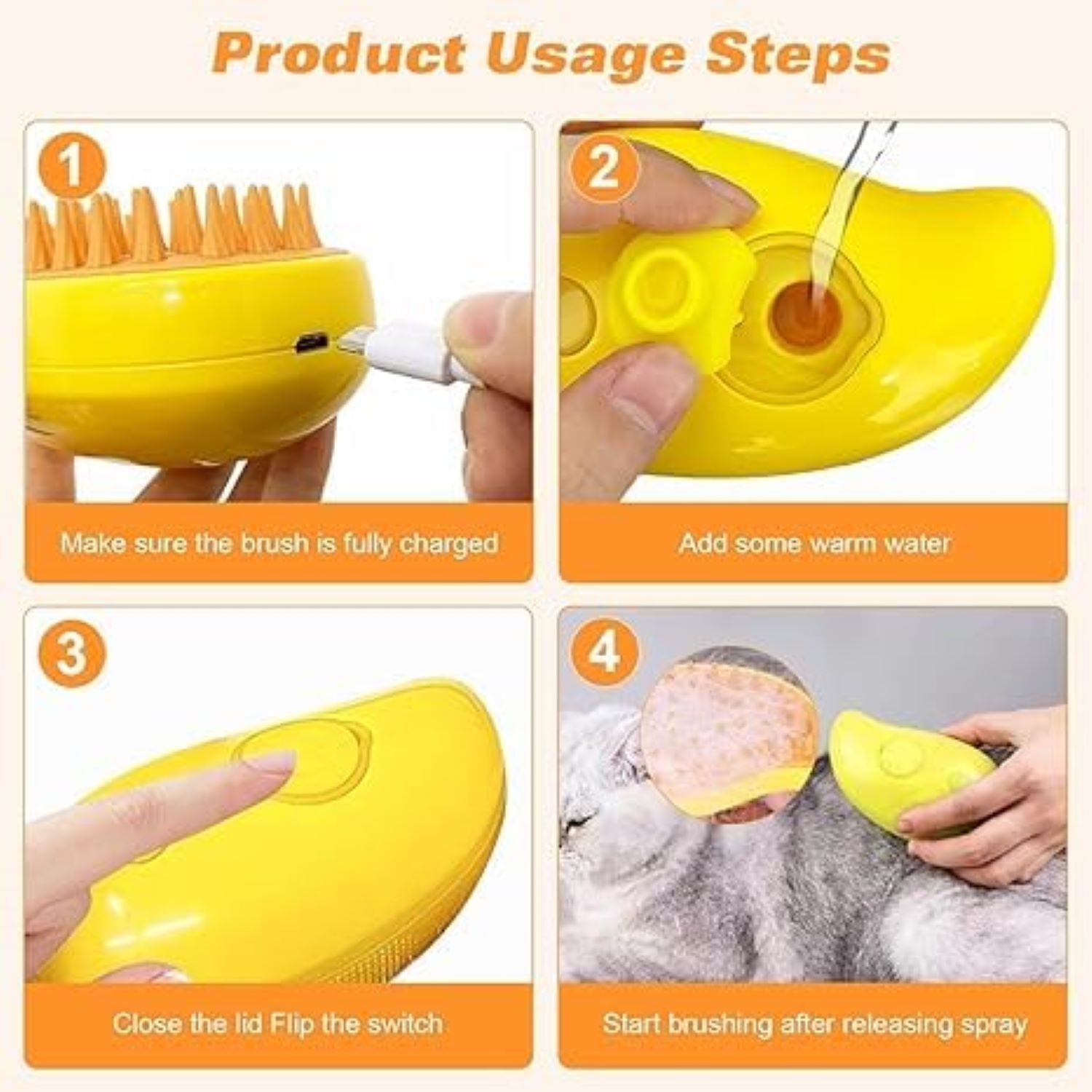 Cat Steam Brush - 10x10x5 Inches | Multi-functional 3-in-1 Pet Grooming Tool, Silicone Massage Brush, Reduces Shedding, Cleans Undercoat