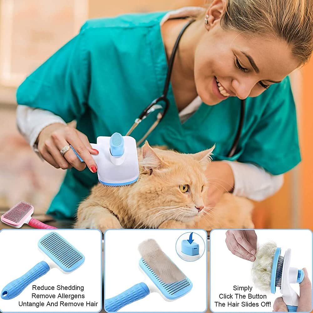 Square Pet Brush - Plastic Material, Dual-sided Slicker & Bristle Design, Ergonomic Anti-slip Grip, Easy To Clean, Ideal For Medium To Long-haired Pets, Blue