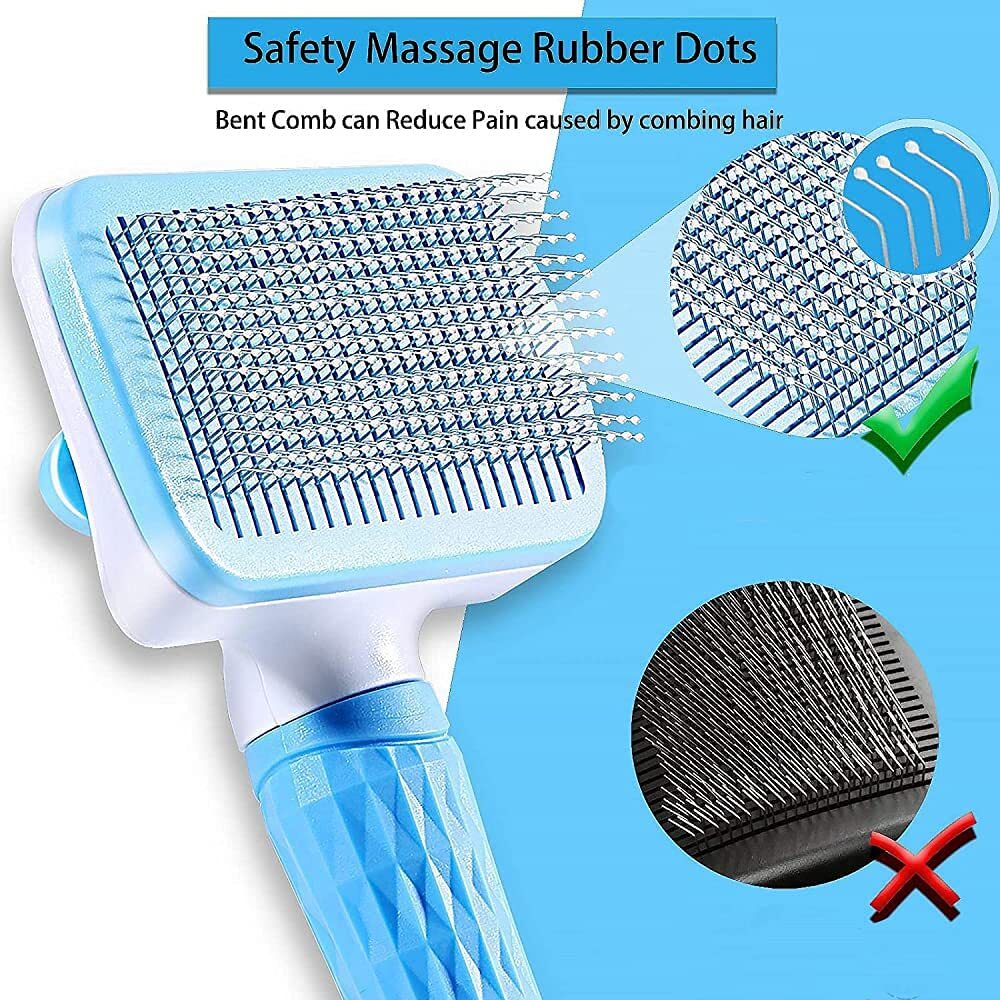 Square Pet Brush - Plastic Material, Dual-sided Slicker & Bristle Design, Ergonomic Anti-slip Grip, Easy To Clean, Ideal For Medium To Long-haired Pets, Blue
