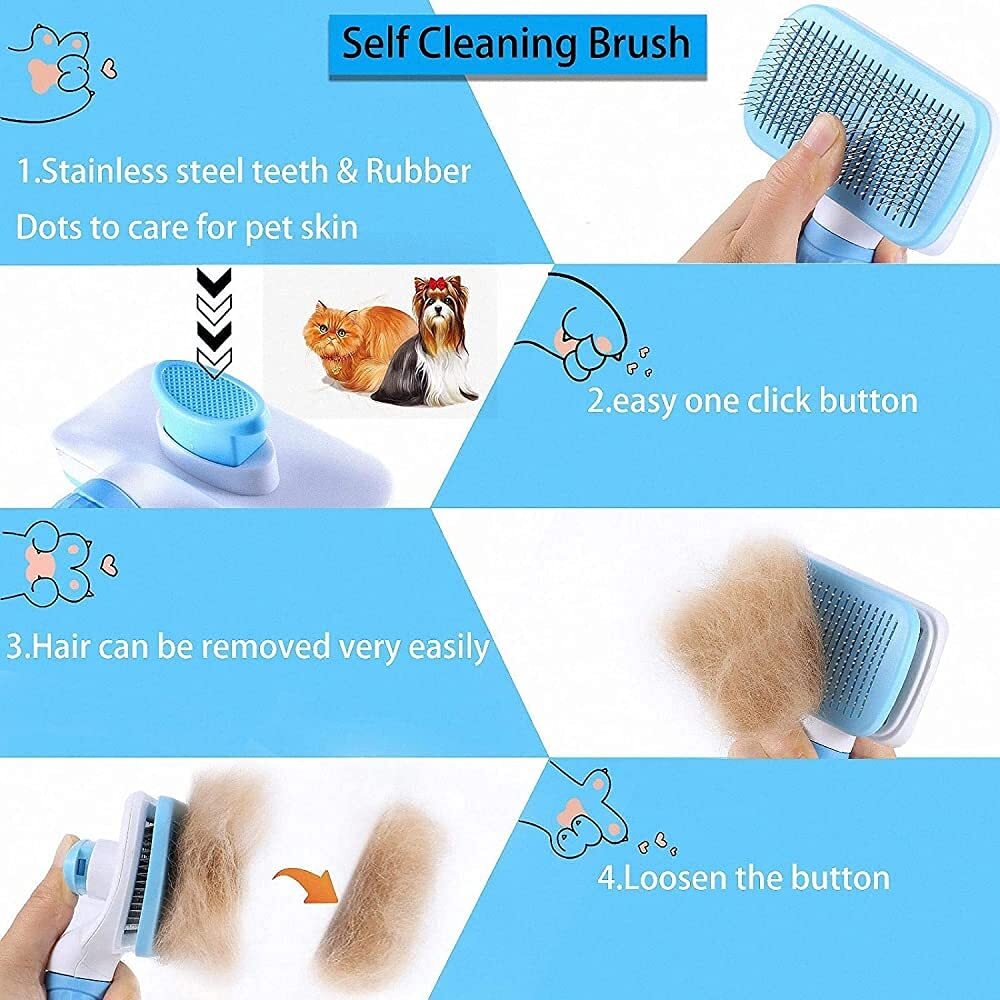 Square Pet Brush - Plastic Material, Dual-sided Slicker & Bristle Design, Ergonomic Anti-slip Grip, Easy To Clean, Ideal For Medium To Long-haired Pets, Blue
