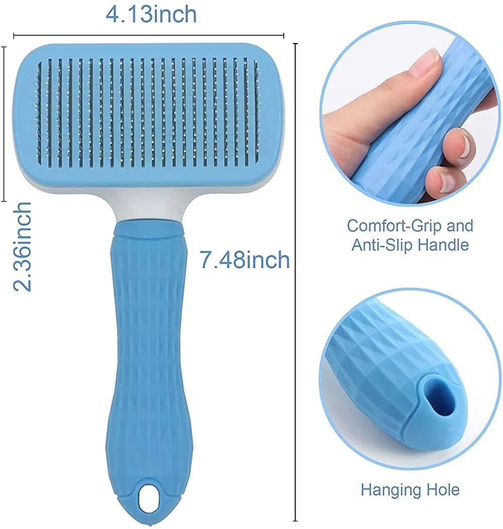 Square Pet Brush - Plastic Material, Dual-sided Slicker & Bristle Design, Ergonomic Anti-slip Grip, Easy To Clean, Ideal For Medium To Long-haired Pets, Blue